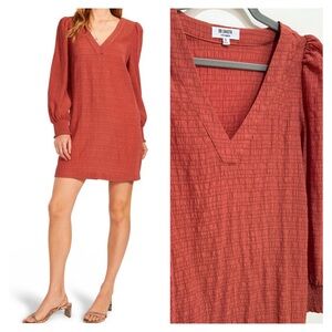 BB Dakota x Steve Madden Textured Stretch Rust Orange Long Sleeve Dress